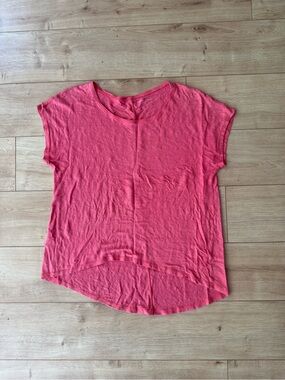 Eileen Fisher Pink 100% Linen Short Sleeve High Low Top Shirt Size XS